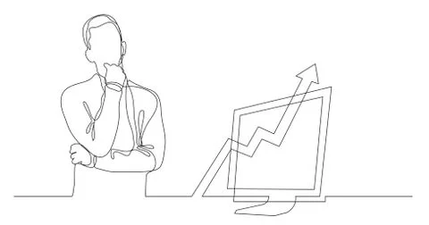 Man thinking about work productivity - continuous line drawing イラスト素材