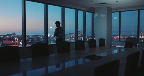 Man, thinking and decision at office by window with reflection, deadline and Stock Footage 331458991