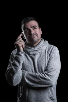 Man thinking and looking up Stock Photos