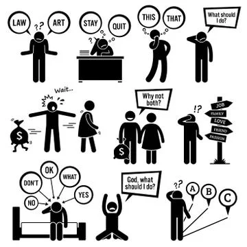 Man Thinking and Trying to Make Decisions and Choosing his Life Path Stock-Illustration