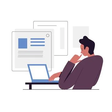 Man thinking and working online at computer Stock Illustration