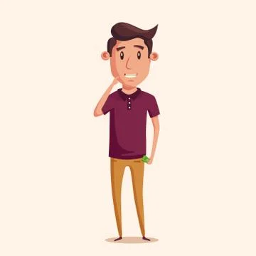 Man thinking of choice. Money for spending. Vectro cartoon illustration Stock Illustration