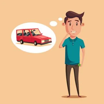 Man thinking of choice. Money for spending. Vectro cartoon illustration Ilustração Stock
