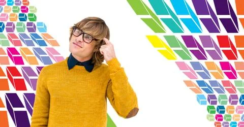 Man thinking with colorful geometric pattern Foto stock
