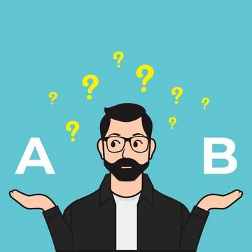 Man Thinking Difficult Choice Between Two Options Vector Illustration Stock Illustration