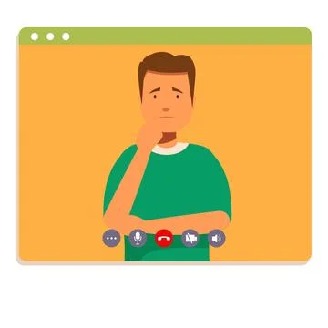 Man is thinking during a video conference call Stock Illustration