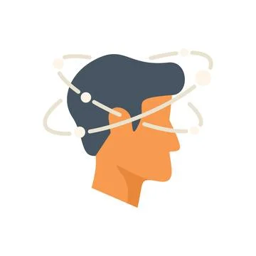 Man thinking with electrons orbiting head representing ideas and innovation Stockillustratie