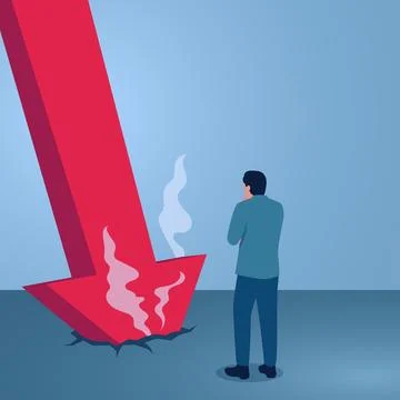 A man thinking in front of a chart that fell to the ground, an illustration.. 스톡 일러스트