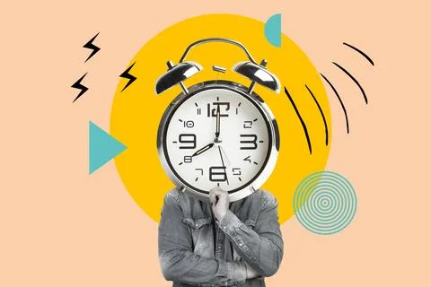 Man with thinking gesture and a clock in the place of his head Stock Photos