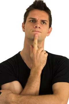 Man thinking with hand on face Stock Photos