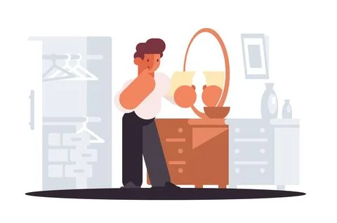 Man Thinking Mirror Stock Illustration