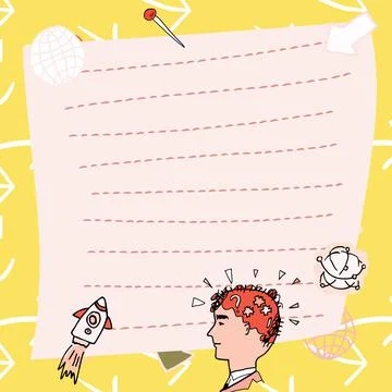 Man Thinking New Creative Ideas Presented On Note. Boy Reasoning Important Stock Illustration