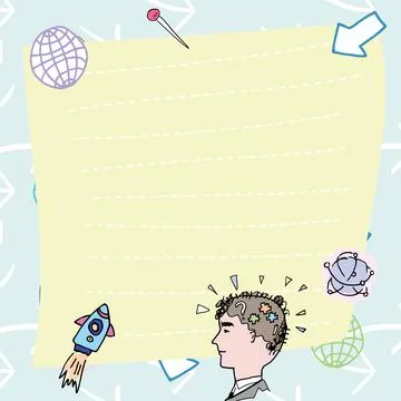 Man Thinking New Creative Ideas Presented On Note. Boy Reasoning Important Stock Illustration