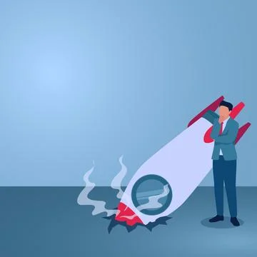 A man thinking next to a rocket that failed to fly, an illustration of lear.. 스톡 일러스트