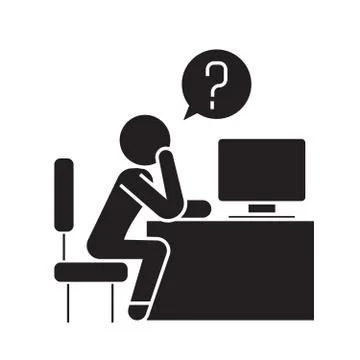 Man thinking in office black vector concept icon. Man thinking in office flat 库存插图