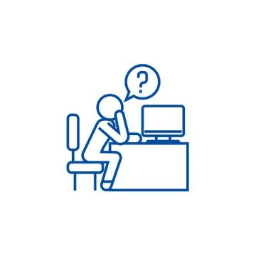 Man thinking in office line icon concept. Man thinking in office flat vector Stock Illustration