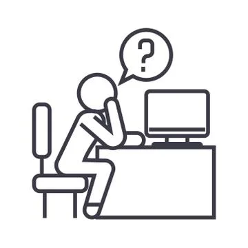 Man thinking in office linear icon, sign, symbol, vector on isolated background Illustrazione stock