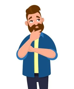 Man thinking, oh, oops, question, doubt expression, New idea, Thinking concept. Stock Illustration