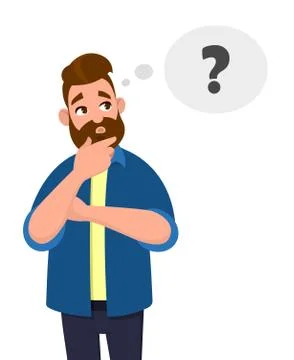 Man thinking, oh, question, doubt expression. Stock Illustration
