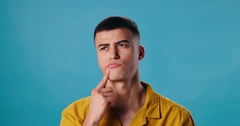 Man, thinking or ponder with question in deep thought for choice or decision on Stock Footage 280804516