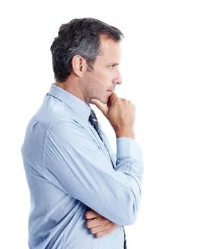Man, thinking or professional in studio for business, development ideas or inves Foto stock