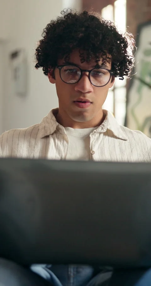 Man, thinking or remote work with laptop for programming, system update or Stock Footage 348737746