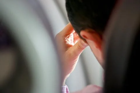 Man thinking on a plane Stock Photos