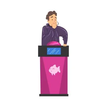 Man Thinking at Quiz Question, Participant Playing on Television Intellectual Stock Illustration
