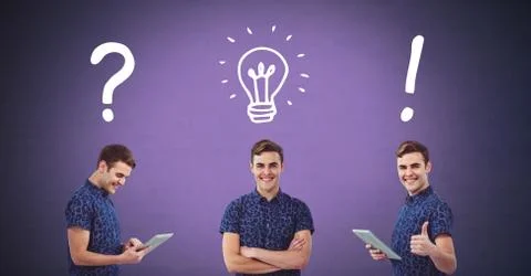 Man thinking in sequence with ideas and brainstorm process icons Foto stock