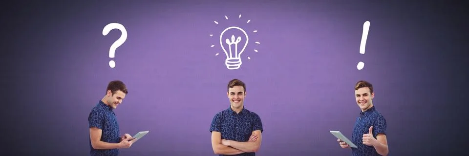 Man thinking in sequence with ideas and brainstorm process icons Foto stock