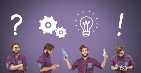 Man thinking in sequence with ideas and brainstorm process icons Stock Photos