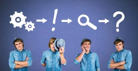 Man thinking in sequence with ideas and brainstorm process icons Fotos de archivo