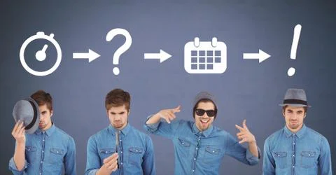 Man thinking in sequence with ideas and brainstorm process icons Stock Photos