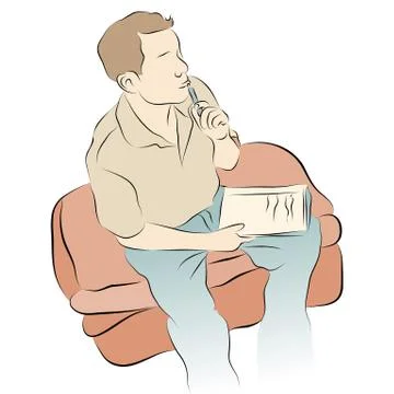 Man thinking while writing Stock Illustration