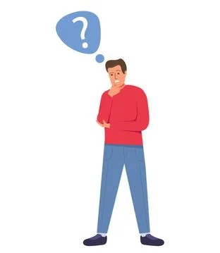 Man is thinking.Guy standing with question mark speech bubble. Stock Illustration