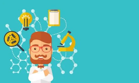 Man thinks about medical study Illustrazione stock
