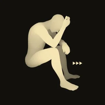 Man Thinks about a Problem. 3D Model of Man. Vector Illustration. Illustrazione stock
