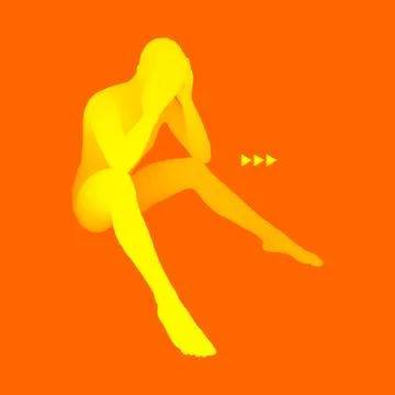 Man Thinks about a Problem. 3D Model of Man. Vector Illustration. Illustrazione stock