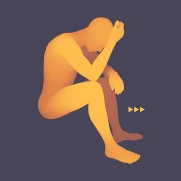 Man Thinks about a Problem. Depression or Hopelessness Concept. Vector. Illustrazione stock