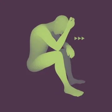 Man Thinks about a Problem. Despair and Depression Concept. Illustrazione stock
