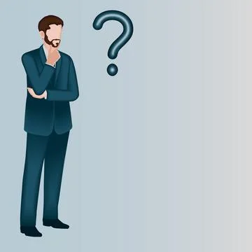 A man thinks about problems and questions. 2D Stock Illustration
