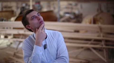 Man thinks and nervous, scratching finger the chin Stock Footage 60224682
