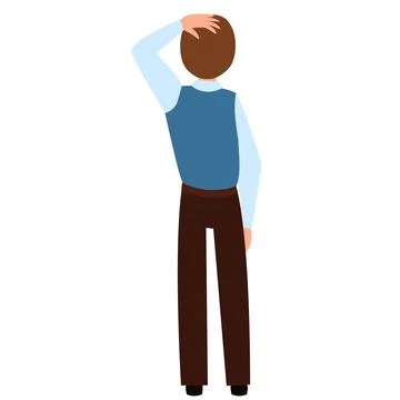 Man thinks holding her head. View from the back. Stock Illustration