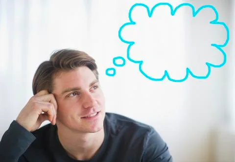 Man with thought bubble over head Stock Photos
