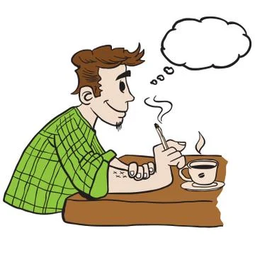 Man with thought bubble smoking Stock Illustration