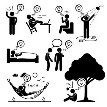 Man Thought of New Idea Stick Figure Pictogram Icons Stock Illustration