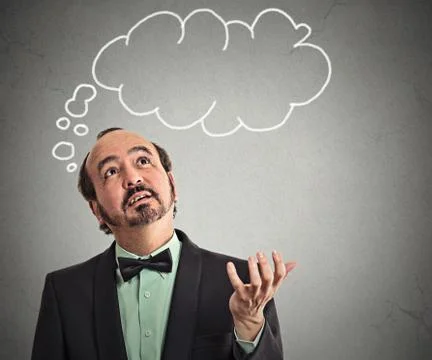 Man with thoughtful face expression bubble above head Stock Photos