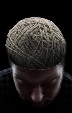 Man with threads in his head Stock Photos