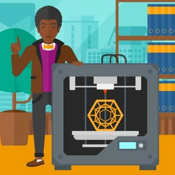 Man with three D printer Stock Illustration