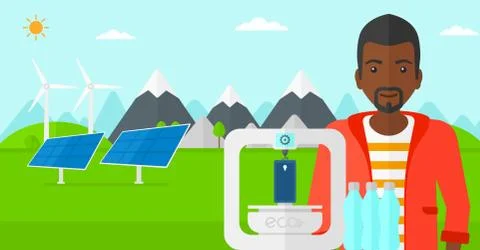 Man with three D printer イラスト素材